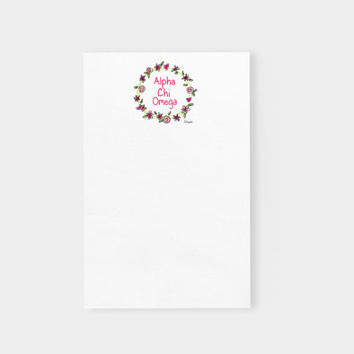 Alpha Chi Omega Flower and Heart Wreath Sorority Notepad
