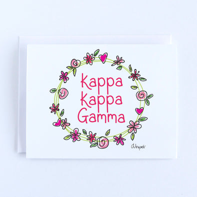 Kappa Kappa Gamma Flower and Heart Wreath Sorority Notecard Set