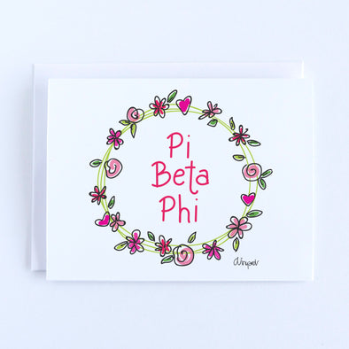 Pi Beta Phi Flower and Heart Wreath Sorority Notecard Set