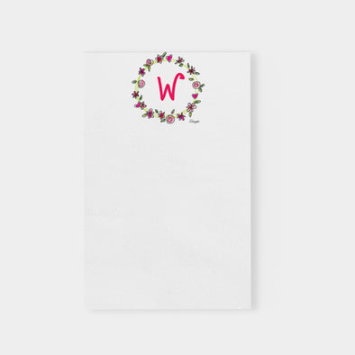 Personalized Initial Flower and Heart Wreath Notepad