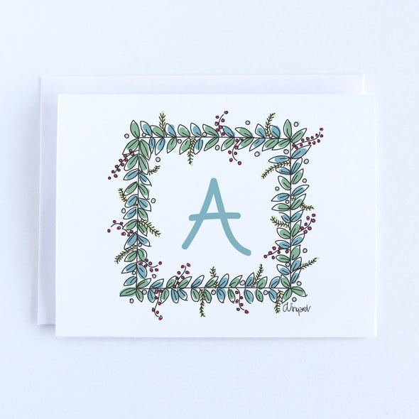 Personalized Initial Winter Wreath Notecard Set