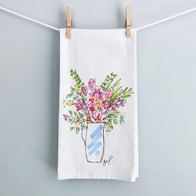 Blue Pitcher Blooms Flour Sack Tea Towel