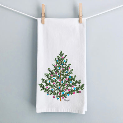 Whimsical Christmas Tree Flour Sack Tea Towel