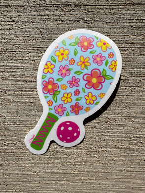 Floral Pickleball Paddle and Ball Die Cut Sticker