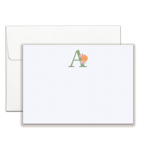 Personalized Floral Initial Flat Notecard Set