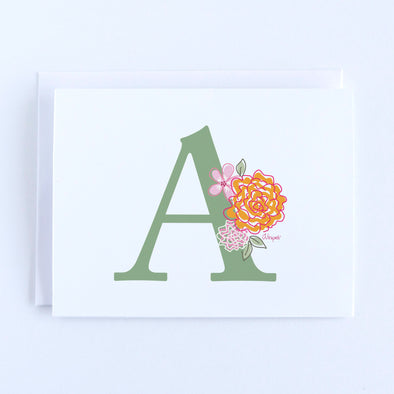 Personalized Floral Initial Folded Notecard Set