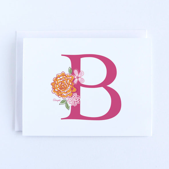 Personalized Floral Initial Folded Notecard Set