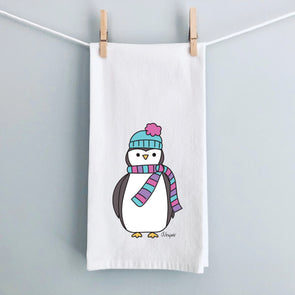 Pippin the Penguin Winter Flour Sack Tea Towel