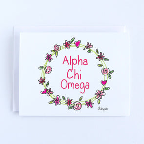 Alpha Chi Omega Flower and Heart Wreath Sorority Notecard Set