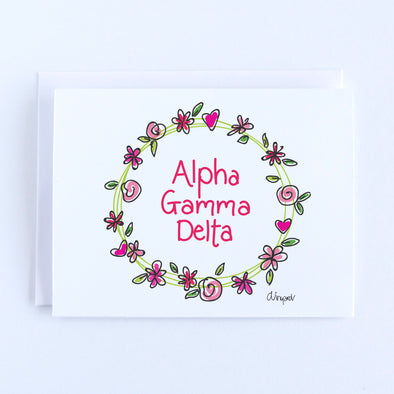 Alpha Gamma Delta Flower and Heart Wreath Sorority Notecard Set
