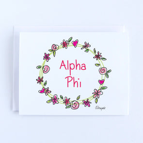 Alpha Phi Flower and Heart Wreath Sorority Notecard Set