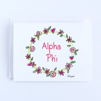 Alpha Phi Flower and Heart Wreath Sorority Notecard Set