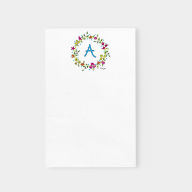 Personalized Initial Bright Flower Wreath Notepad