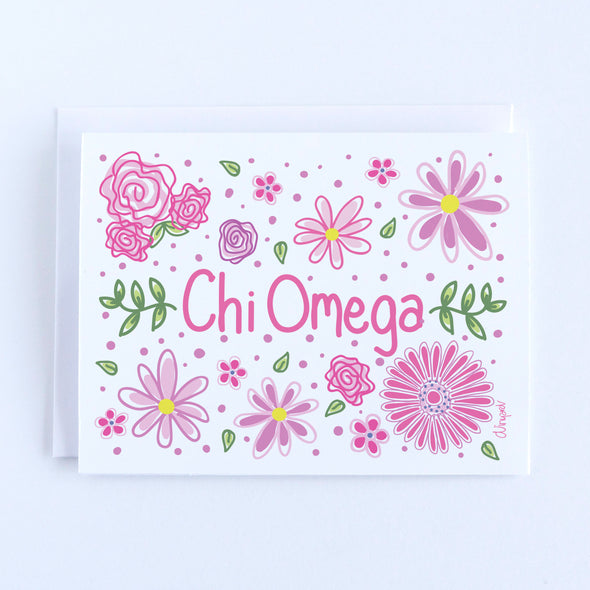 Chi Omega Pink Flowers Sorority Notecard Set