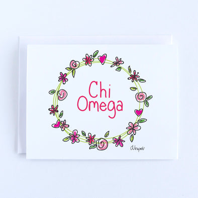 Chi Omega Flower and Heart Wreath Sorority Notecard Set