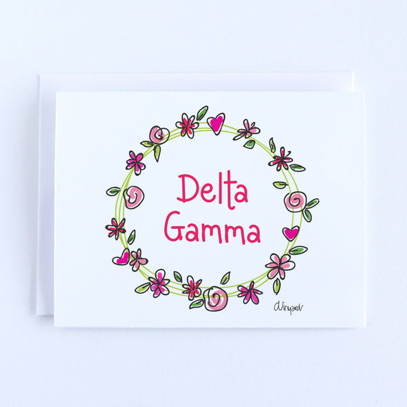Delta Gamma Flower and Heart Wreath Sorority Notecard Set