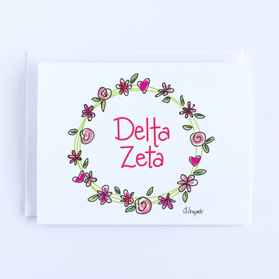 Delta Zeta Flower and Heart Wreath Sorority Notecard Set