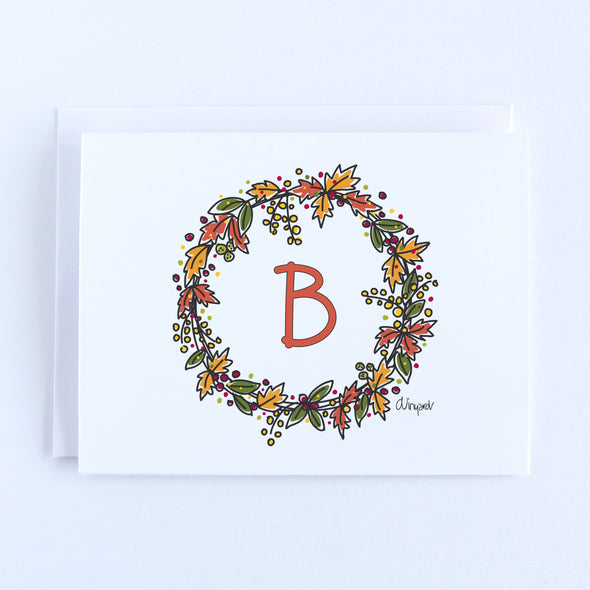 Personalized Initial Fall Wreath Notecard Set