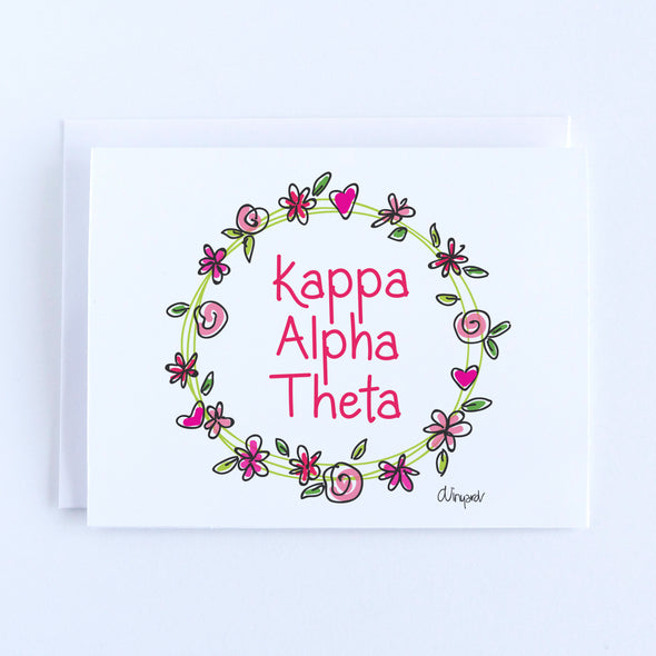 Kappa Alpha Theta Flower and Heart Wreath Sorority Notecard Set