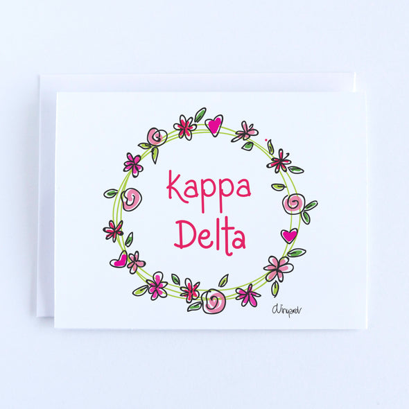 Kappa Delta Flower and Heart Wreath Sorority Notecard Set