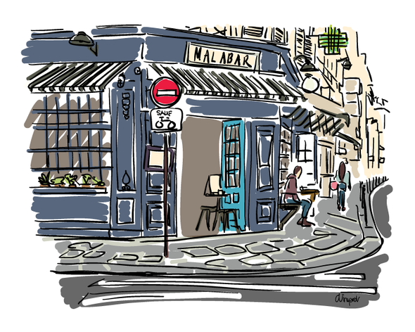 Le Malabar Bar and Cafe in Paris, France Print