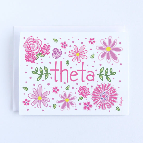 Theta Pink Vines and Blooms Sorority Notecard Set