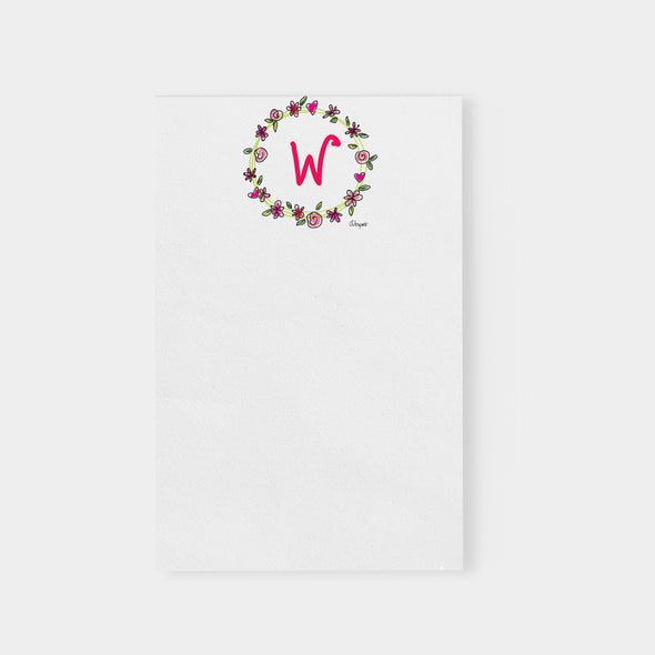 Personalized Initial Flower and Heart Wreath Notepad
