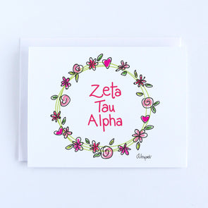 Zeta Tau Alpha Flower and Heart Wreath Sorority Notecard Set